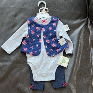 Floral Quilted Vest and Bodysuit Set